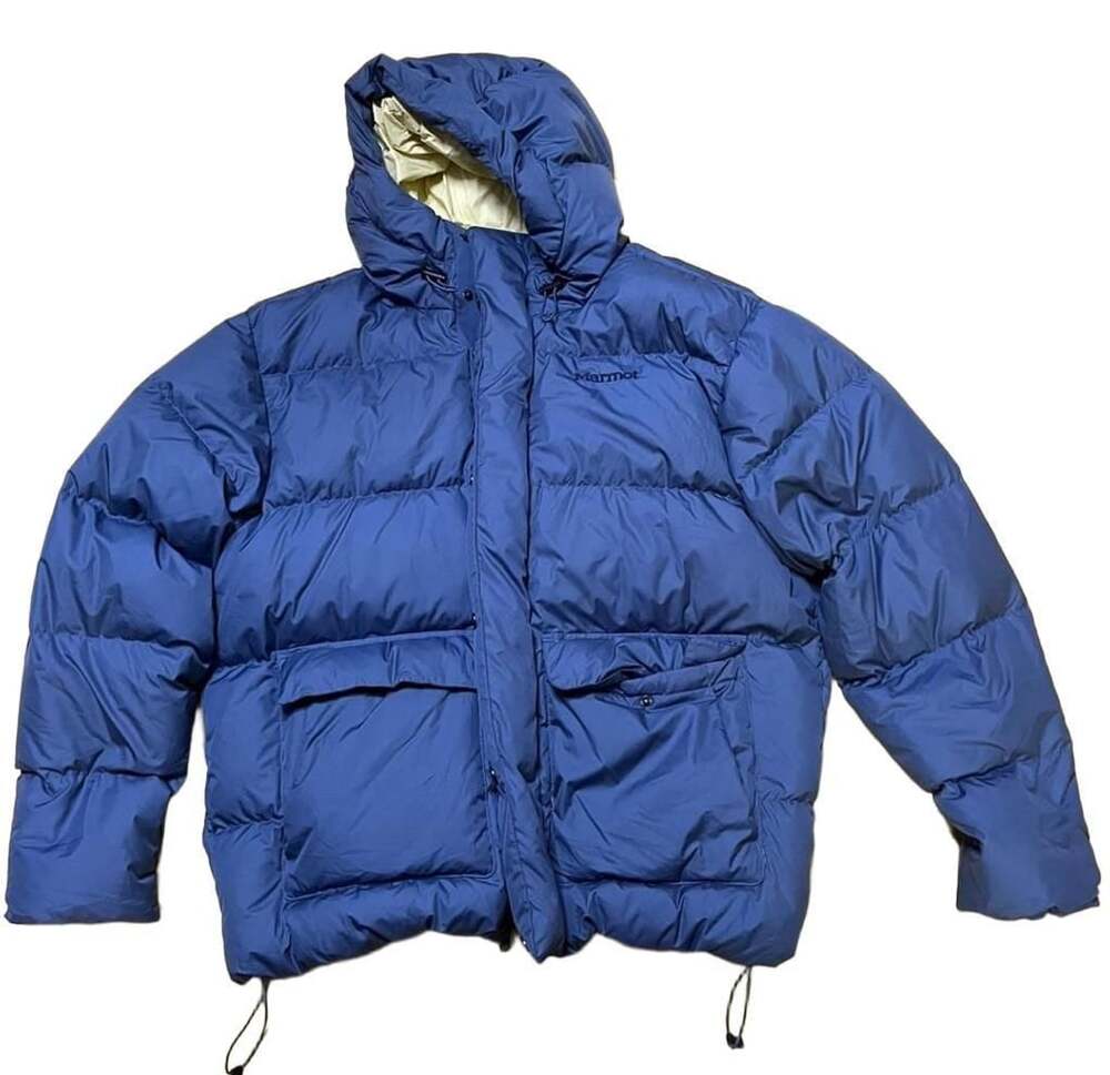Marmot Down Jacket Size L Blue Puffer Hooded M14607